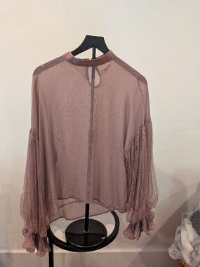 RESET by Jane • Sheer Pleated Sleeve Blouse • Mauve • Size L